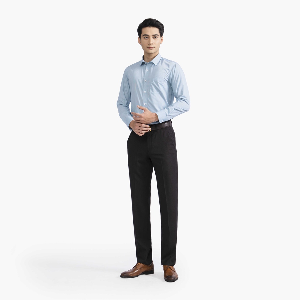 Áo sơ mi dài tay nam Aristino phom regular fit, thiết kế tà lượn, màu xanh dệt Jacquard nhã nhặn - ALS44202