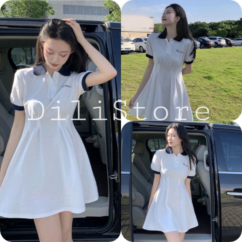 Đầm Polo Nữ Triết Eo Thêu Chữ 🦋 Váy Nữ Dáng Xòe Cộc Tay Cổ Phối 🦋 | WebRaoVat - webraovat.net.vn