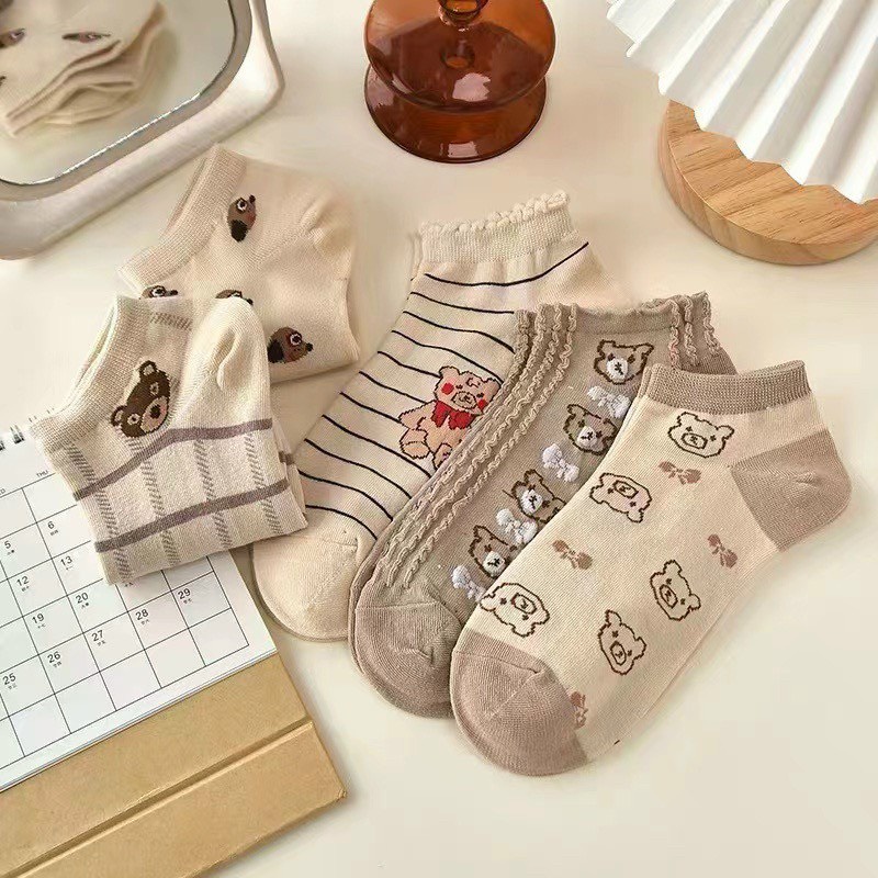 Tất chân nữ cổ ngắn hình gấu nâu cute chất đẹp phong cách Hàn Quốc