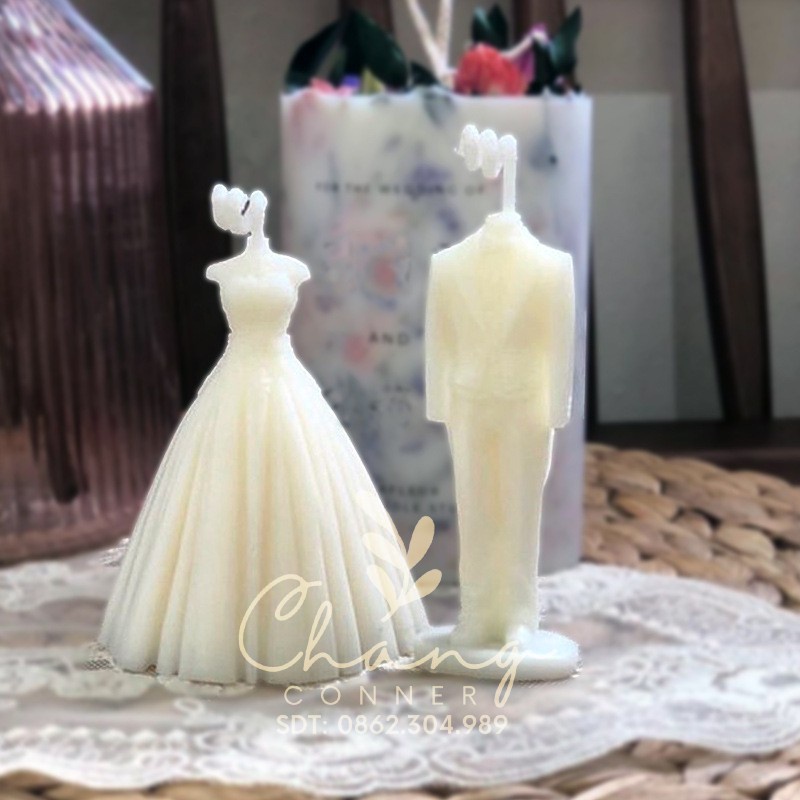 Khuôn silicone 3D tự làm thủ công nến thơm thạch cao khuôn kẹo bánh hình Cô dâu Chú rể wedding