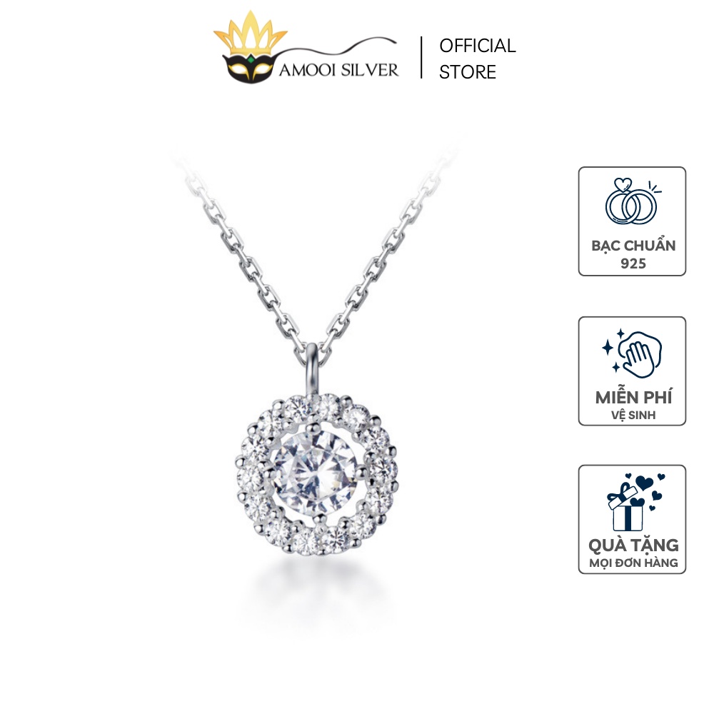 Dây Chuyền Bạc Ý Cao Cấp S925 Mặt Tròn Đính Đá Mẫu Halo - Amooi Silver AD16