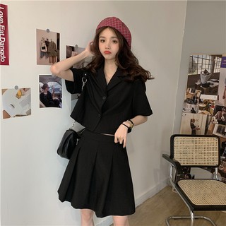 SET CROPTOP.ÁO SƠ MI CỔ VEST DÁNG CROP.CHÂN VÁY XẾP LY LƯNG CAO