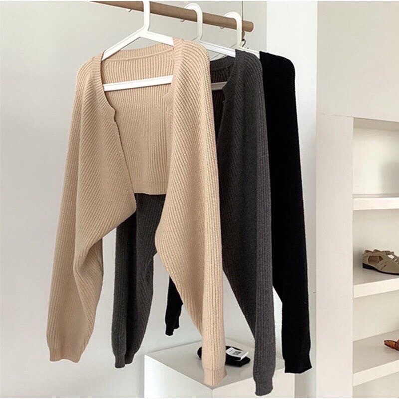 Áo khoác len mỏng croptop khoác ngoài / Áo cadigan croptop len tăm hàng quảng châu cao cấp