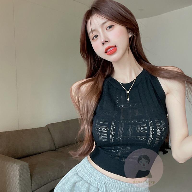 Áo Dệt Kim Không Tay Cổ Tròn Màu Sắc Thời Trang Mùa Hè Cho Nữ