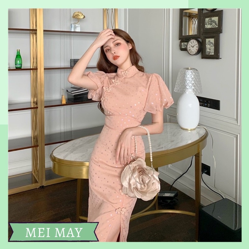Sườn xám bling tay phồng ulzzang