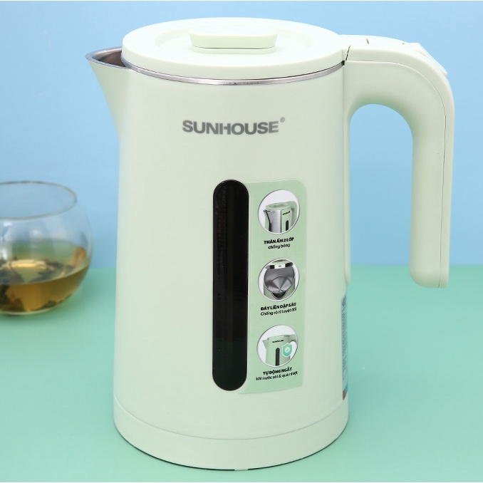Ấm điện siêu tốc Sunhouse SHD1353 inox 2 lớp 1,8 lít  - Chính hãng chất lượng cao, giá tốt, gọn nhẹ phù hợp du lịch