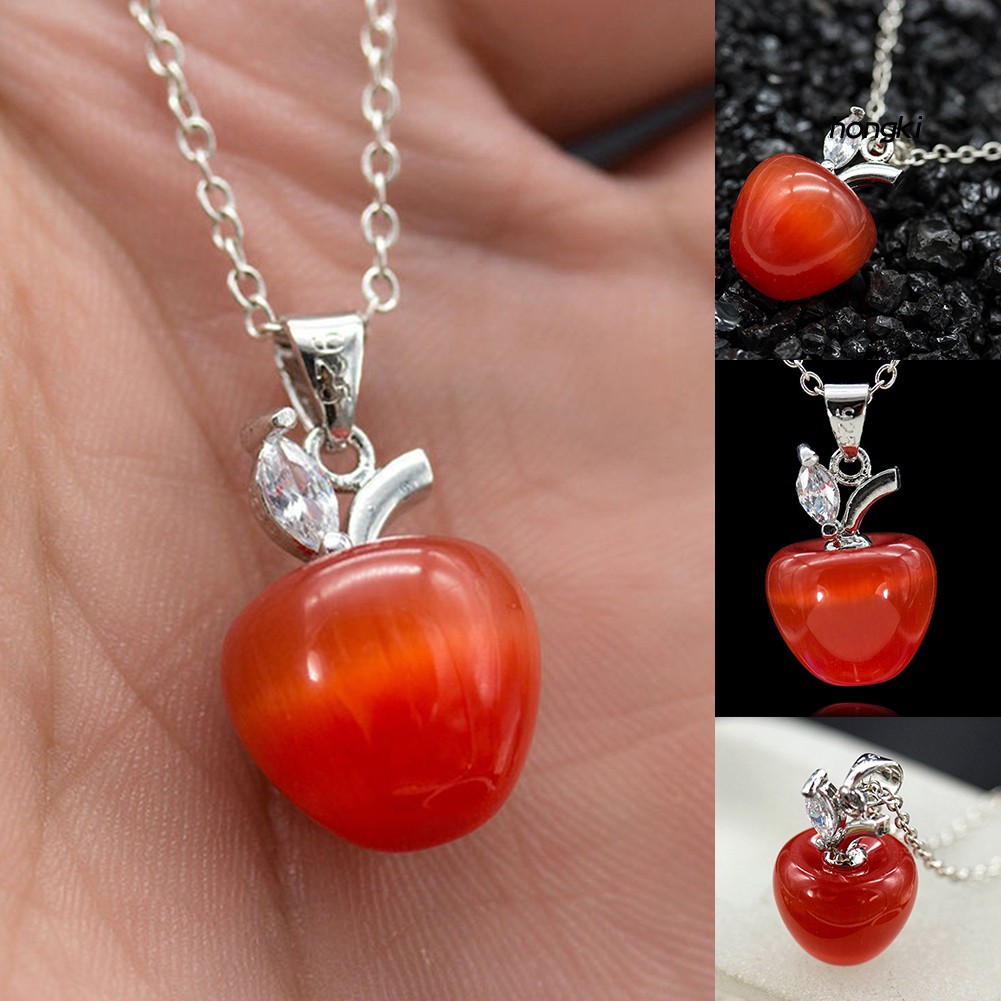 Mặt vòng cổ hình quả táo đính đá opal thời trang cho nữ
