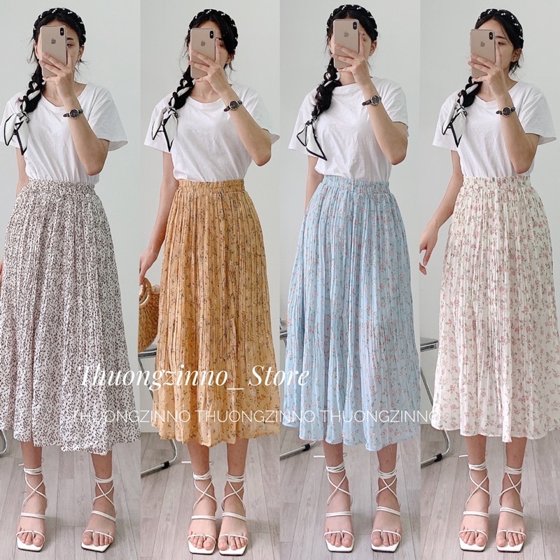 [Ảnh thật/Video]Chân váy hoa vintage bảng màu tươi mát 2022 Chân váy hoa Quảng Châu dáng dài