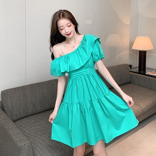 Đầm hai dây nhún bèo đính ngọc trai phong cách Pháp