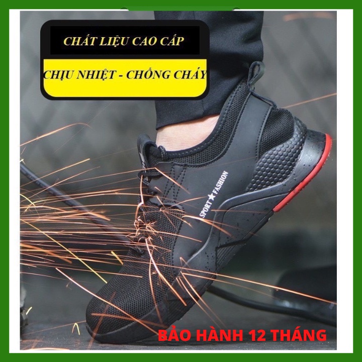 Giày Bảo Hộ Lao Động Nam Màu Đen, Chống Trơn Trượt, Mũi Thép,Đế Thép Chống Đinh Giẫm Giày Bảo Hành 12 Tháng