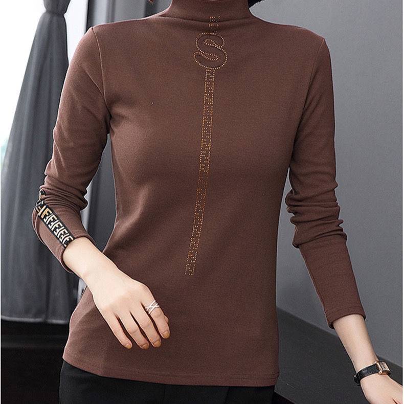 Áo thun tay dài cổ cao thời trang cho phụ nữ trung niên