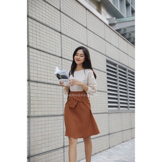 Váy COSMO DESIGN be pha nâu thắt nơ thân dưới