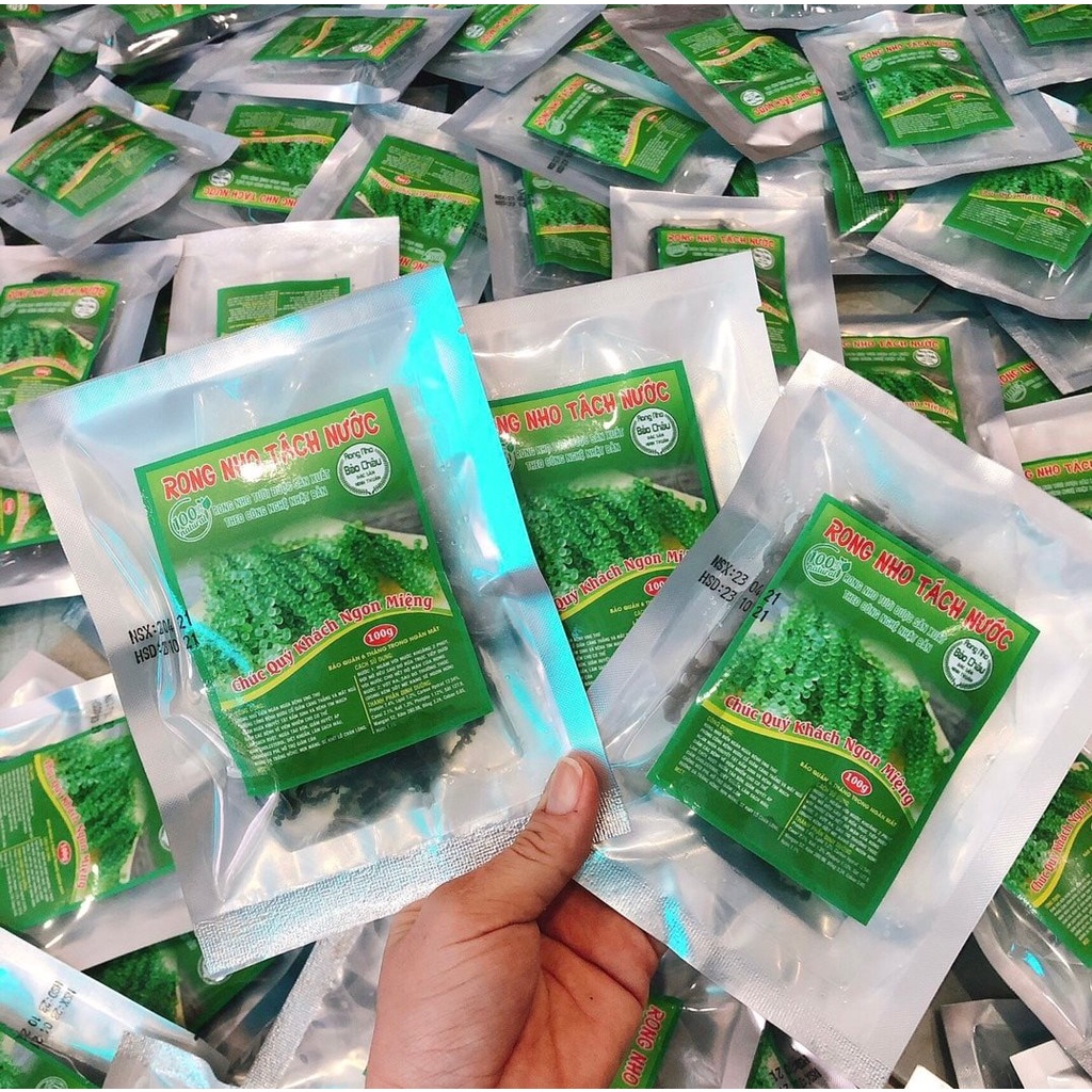 Combo 3 rong nho tách nước 100gr rong nho tươi tách nước 100% tự nhiên Bảo Châu đặc sản Ninh Thuận