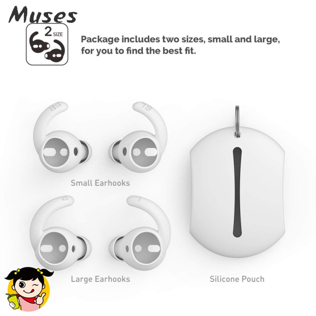 Muse07 Bộ 2 cặp móc silicon cho tai nghe Apple Airpod bảo vệ tiện dụng