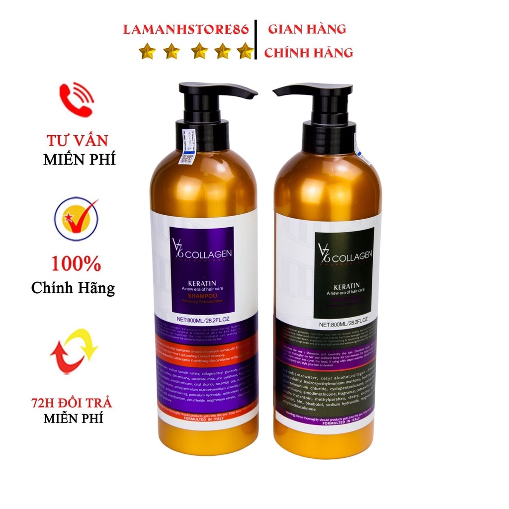 Dầu gội V76 keratin complex nano phục hồi tóc khô sơ hư tổn kiềm dầu sạch gàu cặp 500ml - 800ml chính hãng