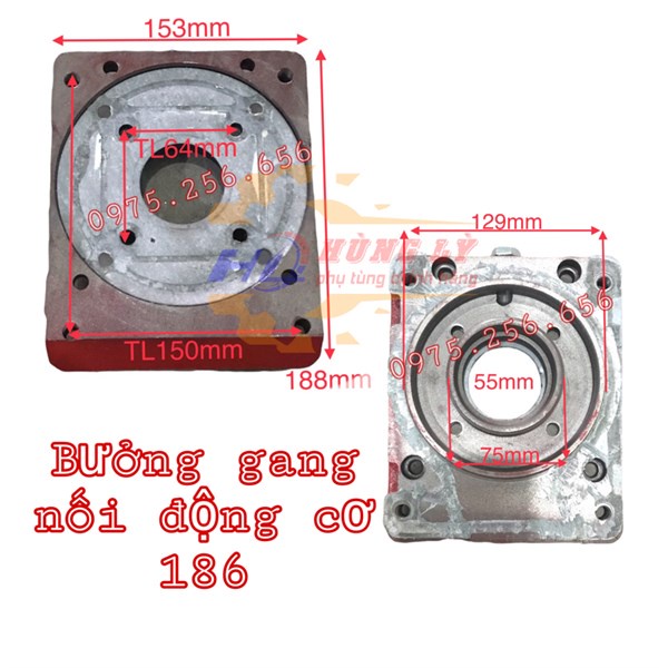 Bưởng gang nối động cơ 186 phụ tùng máy cày phụ tùng máy nông nghiệp phụ tùng Hùng Lỳ