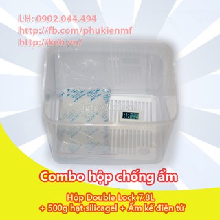 Combo hộp chống ẩm + ẩm kế + hạt hút ẩm