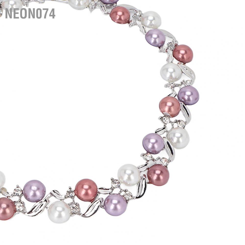 Neon074 Bộ trang sức hợp kim thời Bông tai vòng cổ ngọc trai giả Quà tặng sinh nhật cho phụ nữ