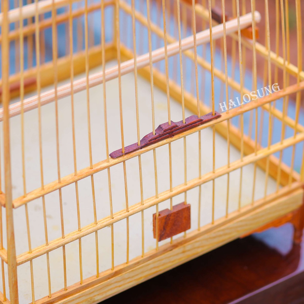 Lồng chim chào mào Halosung lồng chim thái đấu gỗ cao cấp kèm phụ kiện LC27