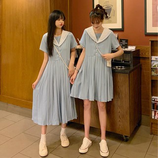 Đầm Nữ Dài Qua Gối Cổ Thủy Thủ Phong Cách Pháp