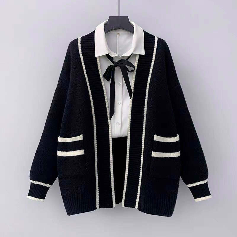 Áo khoác cardigan len nữ dài tay ulzzang Hàn Quốc, Áo cadigan len tăm vintage dệt kim