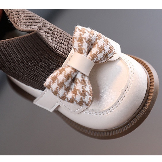 Giày len cổ cao_Bốt len cao cổ đính nơ xinh xắn phong cách thời trang cho bé gái sz 16-26