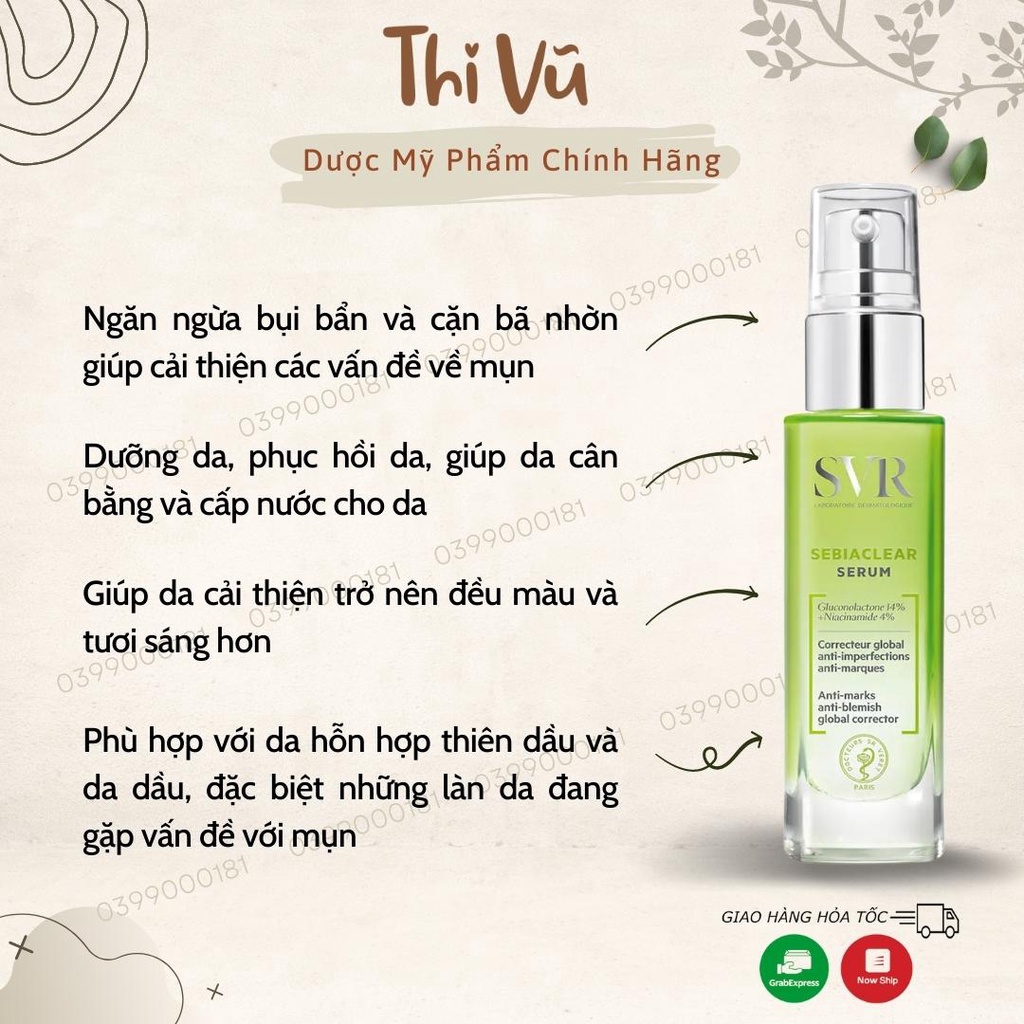 Serum SVR Sebiaclear 30ml Tinh Chất Làm Giảm Mụn Mờ Nám Nếp Nhăn Thông thoáng lỗ chân lông - Thi Vũ