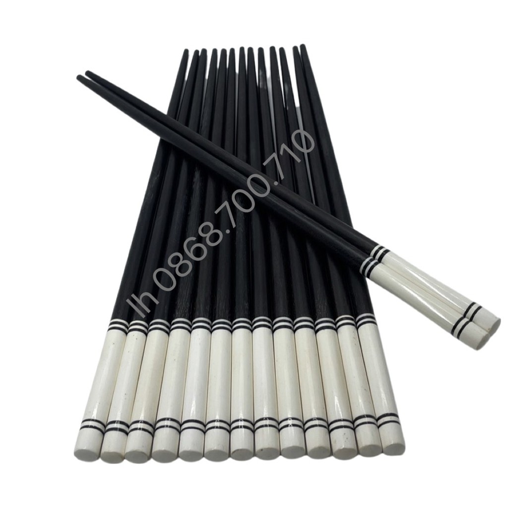 Đũa gỗ Mun cao cấp đầu tròn gắn Ốc biển Trắng -- đũa ăn cao cấp -- bộ 10 đôi