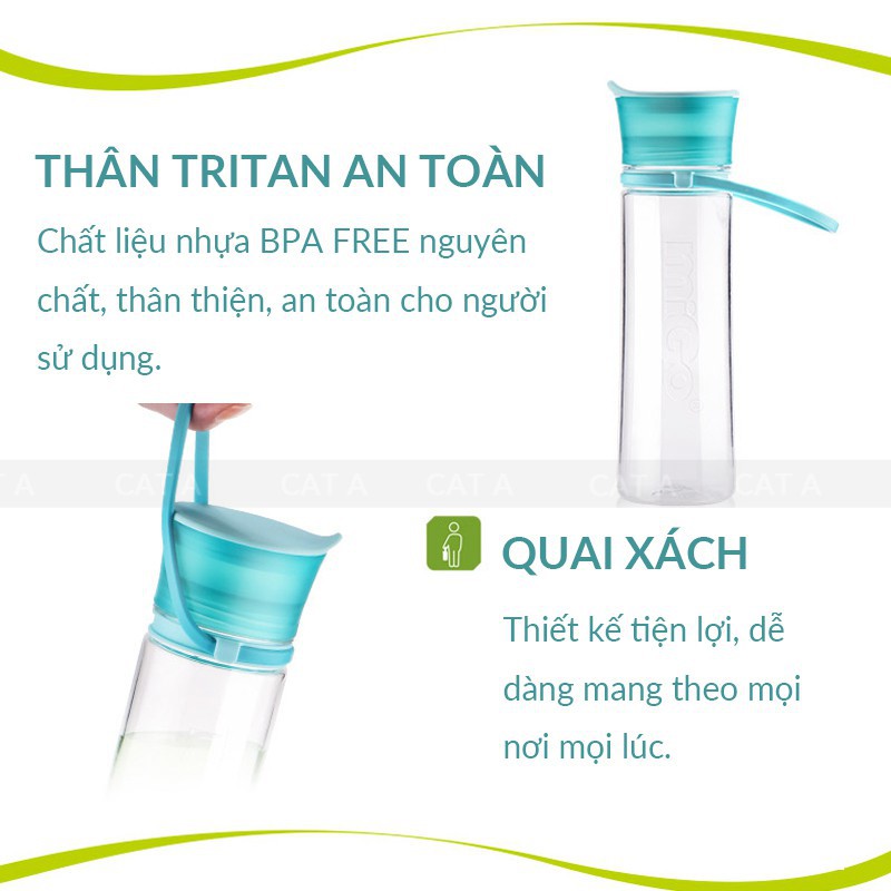 [473ml - 2567] Bình đựng nước, bình nước bằng Nhựa BPA FREE MIGO Cao cấp  - An toàn, trong suốt, có rây lọc, quai