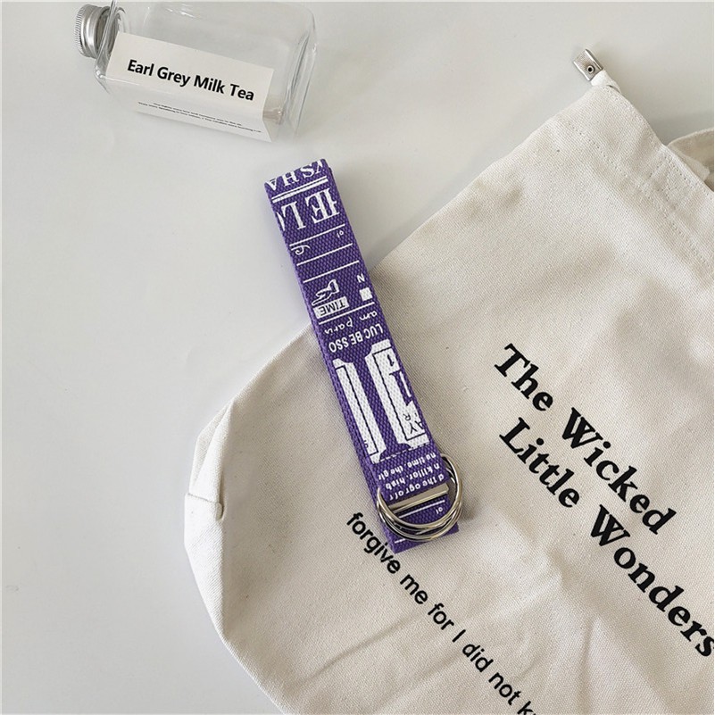 Thắt Lưng Vải Canvas Phối Da Bản Rộng Có Khóa Cài Họa Tiết Graffiti Phong Cách Nhật Hàn