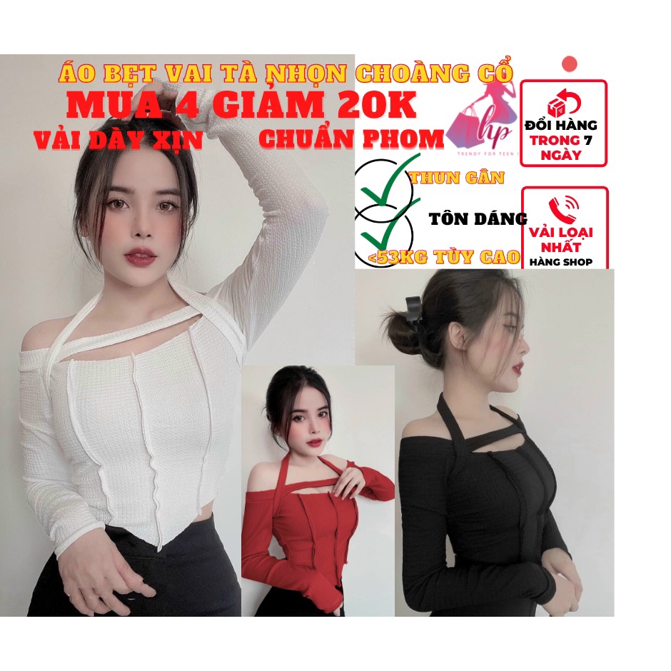 Áo kiểu nữ croptop tay dài choàng cổ cực sang chảnh- mã A112