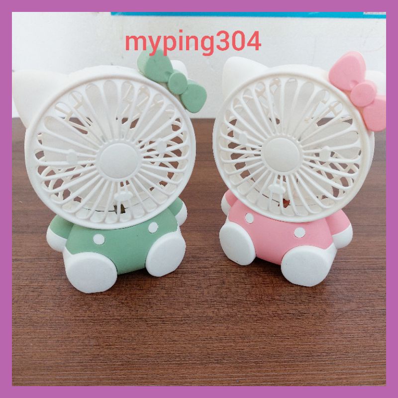 Quạt mini tích điện cầm tay-để bàn nhân vật hoạt hình hello kitty