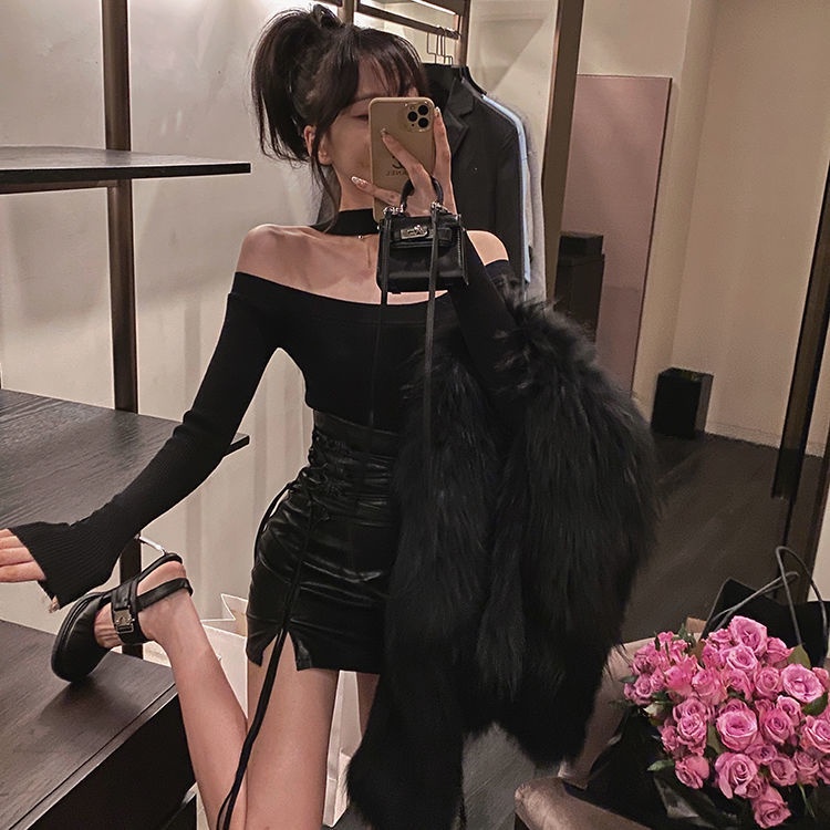 COZOK Chân váy lưng cao xẻ tà quyến rũ cho nữ