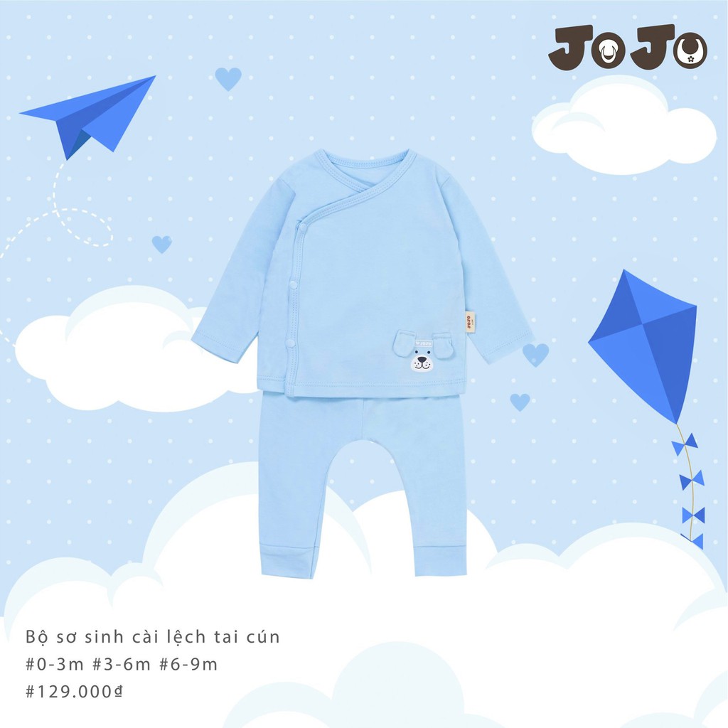 [JOJO] Bộ QA Cotton Petit tai cún sơ sinh bé trai bé gái