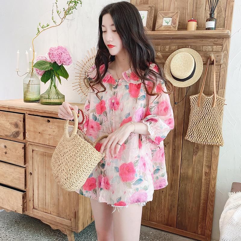 Áo hoa  có cổ hàng Quảng Châu chất mát S/2XL