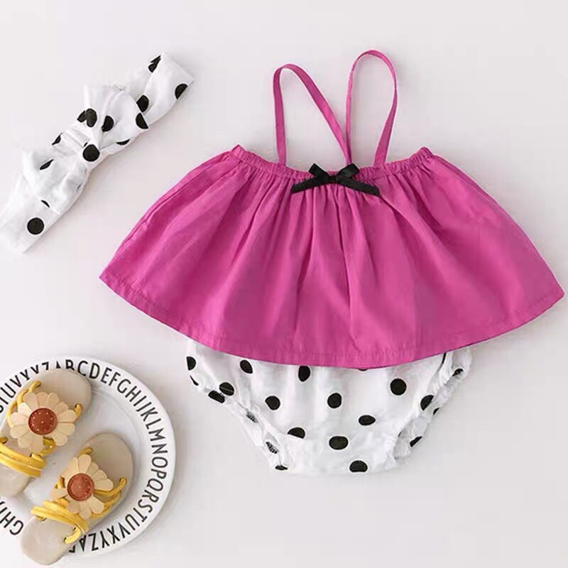 [Mã FAGET5K giảm 5K đơn 0đ] Bộ áo dây quần bi nơ đen bé gái