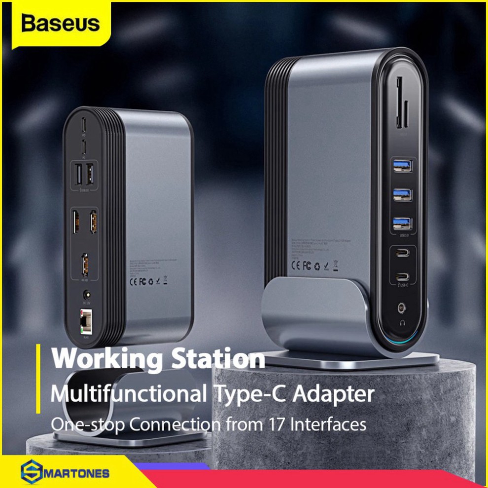 Bộ Adapter Hub Baseus Work Station 17 in 1 hỗ trợ mở rộng Lan , TF, AUX, HDMI, USB 3.0, PD 100W Type C cho PC , Laptop