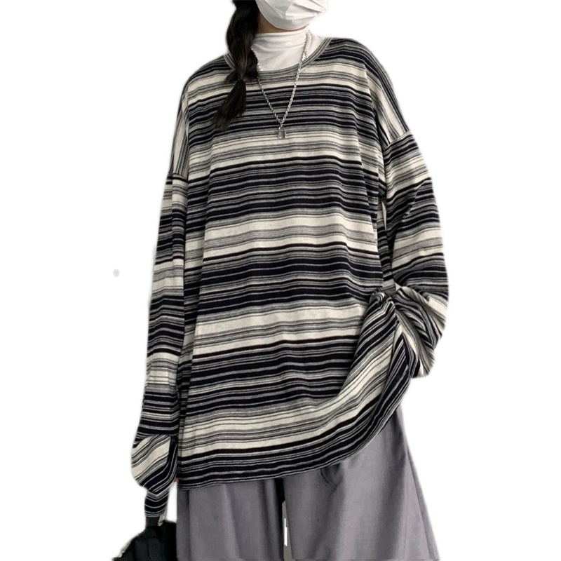 Áo Thun Tay Dài Kẻ Sọc Ngang Trẻ Trung Hợp Thời Trang  198608Áo Dáng Rộng Phong Cách Harajuku Dễ Phối Đồ Dành Cho Nam Và Nữ