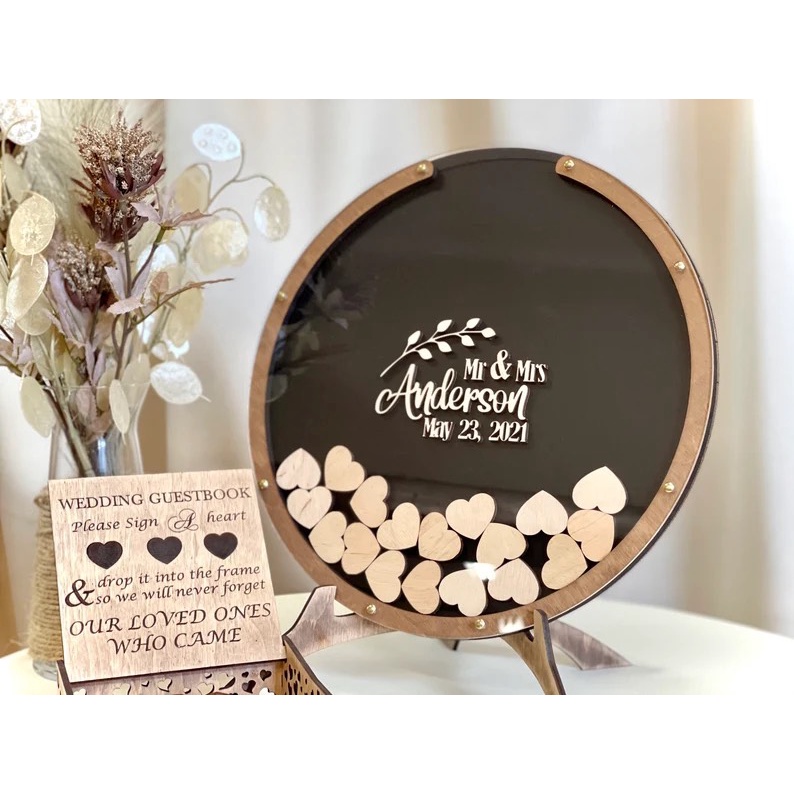 Hộp Thả Tim Cho Tiệc Cưới Size 100 200 Tim Ký Tên Hình Tròn Heart Shaped Dropbox | Thao Wedding Guestbook