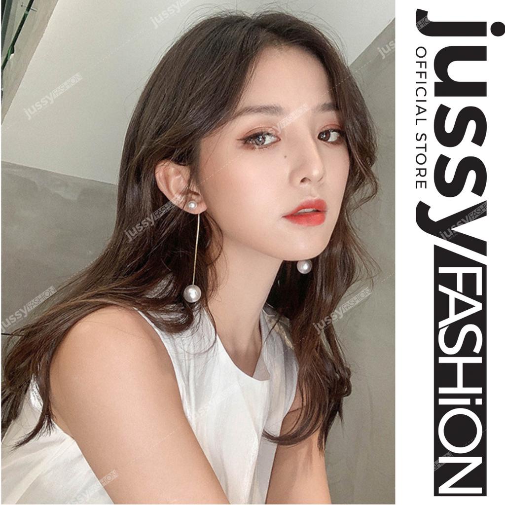 Khuyên tai Nữ Dáng Dài Đính Đá Sang Trọng JE01 Jussy Fashion Bông Tai Ngọc Trai NHân Tạo Hàn Quốc