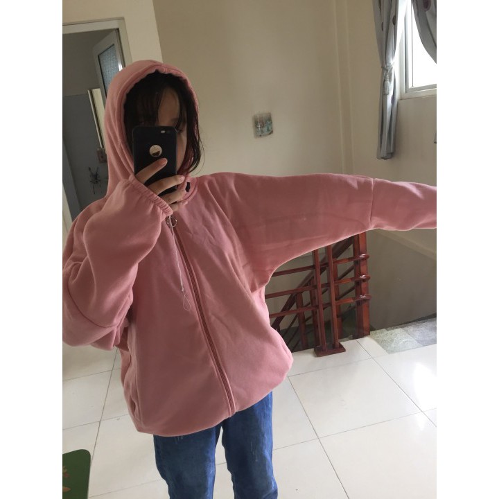 Áo khoác hoodie zip trơn nỉ nữ có dây kéo như hình KNT01 | BigBuy360 - bigbuy360.vn