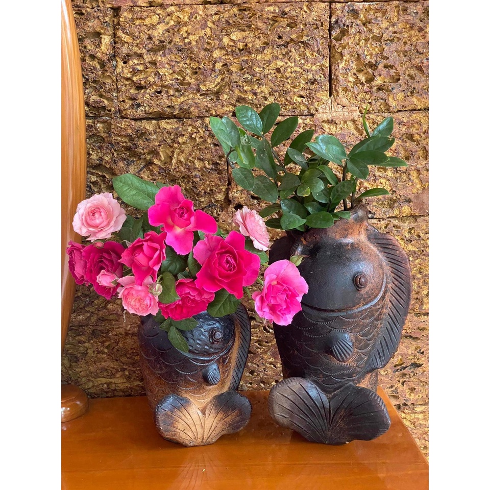 Lọ cá chép gốm chăm bàu trúc thủ công size 25,30cm