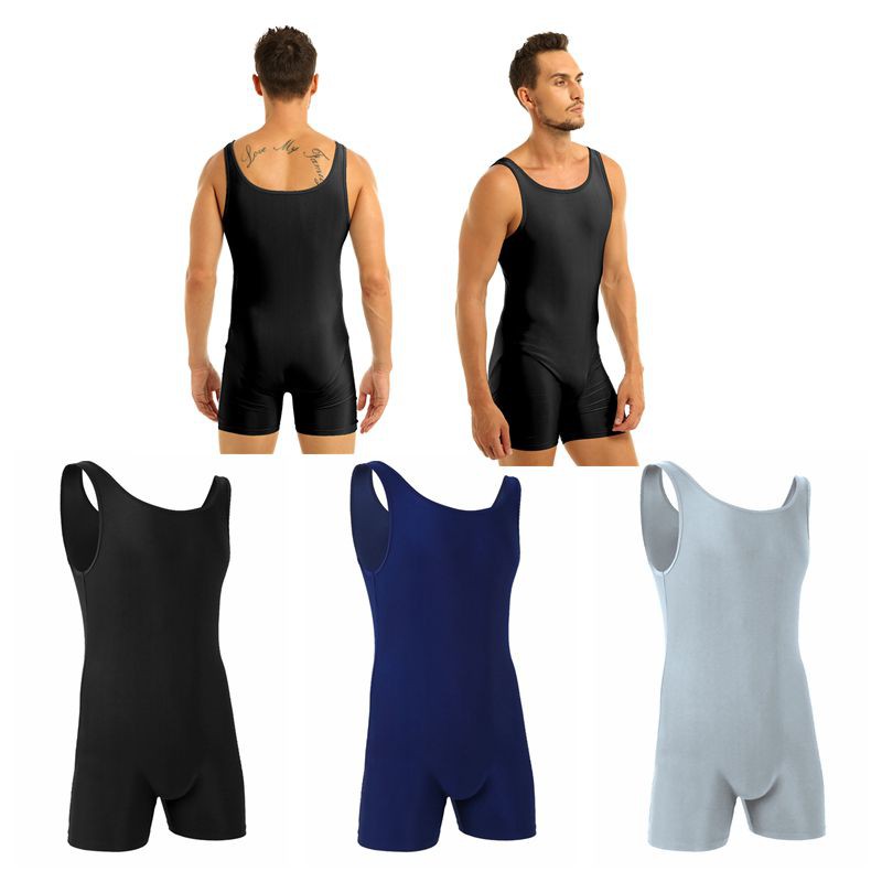 Nam Không Tay Co Giãn Một Mảnh Thể Thao Tập Gym Body Leotard Dance Biketard Unitard
