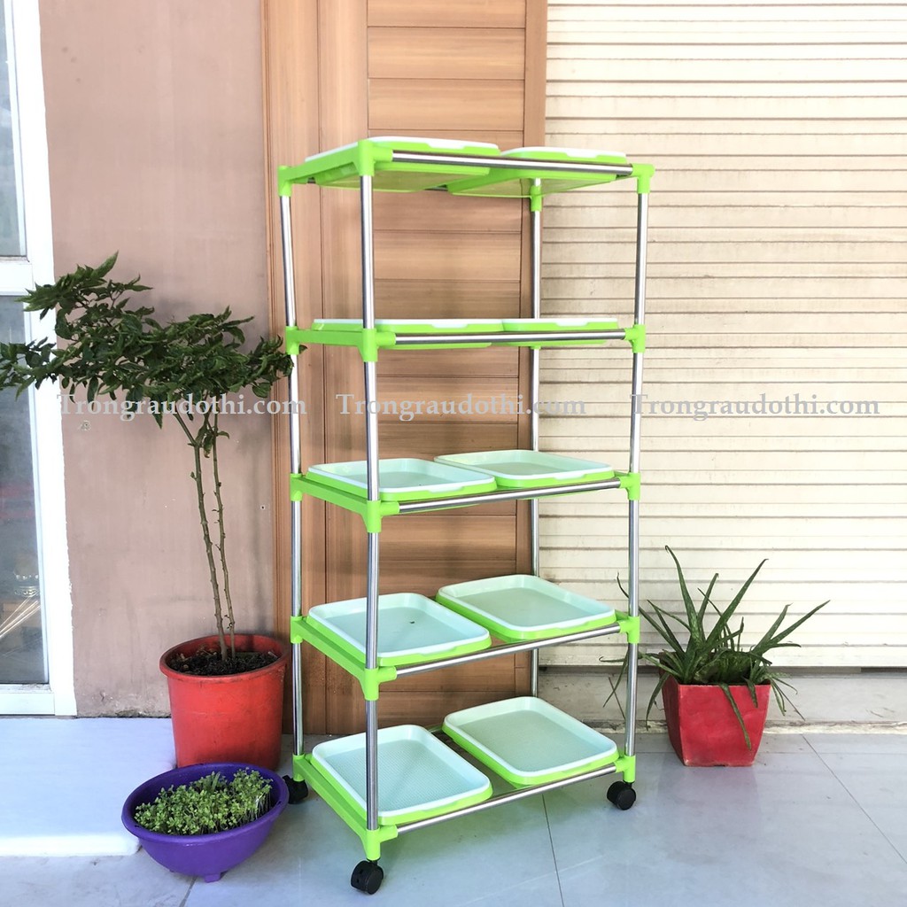 (TẶNG 0.5KG HẠT GIỐNG RAU MẦM ĐẬU HÀ LAN + 1 VÒI XỊT) Bộ trồng rau mầm 5 tầng 10 chậu