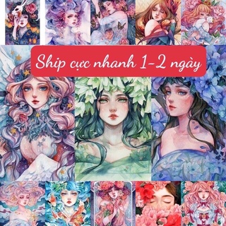 Tranh đính đá 5D tự làm cô gái xinh xắn đáng yêu 30*40cm
