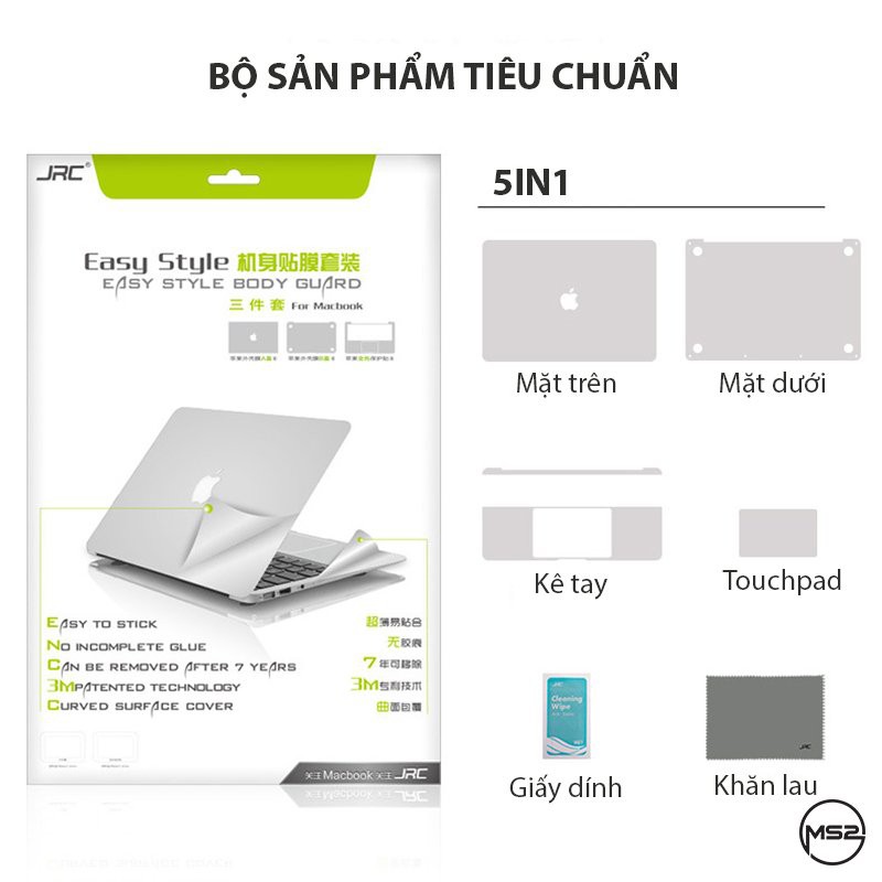 Bộ Dán Bảo Vệ Macbook Cao Cấp JRC 5in1 Nhiều Màu Lựa Chọn (Tặng Kèm Lót Phím)