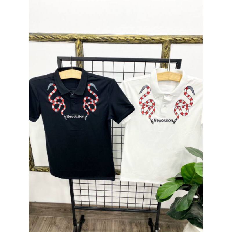 [ SALE - FREE SHIP ] Áo thun có cổ nam nữ thêu hình rắn phong thủy cực ngầu, 100% vải cotton co dãn 4 chiều | BigBuy360 - bigbuy360.vn