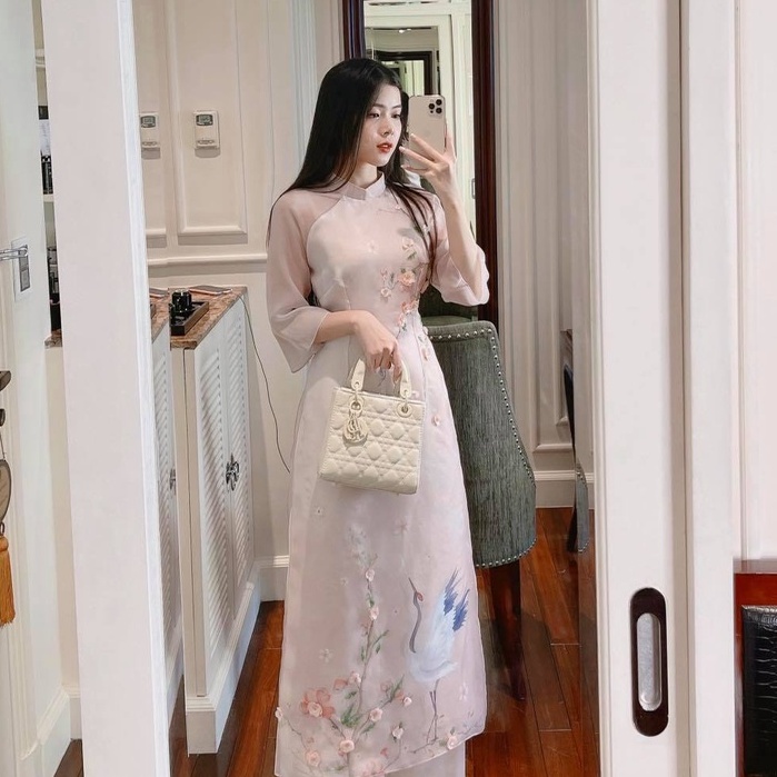 Mita Boutique - Áo Dài Cách Tân Đào Hạc Mita Hoạ Tiết Đính Kết - AD100009