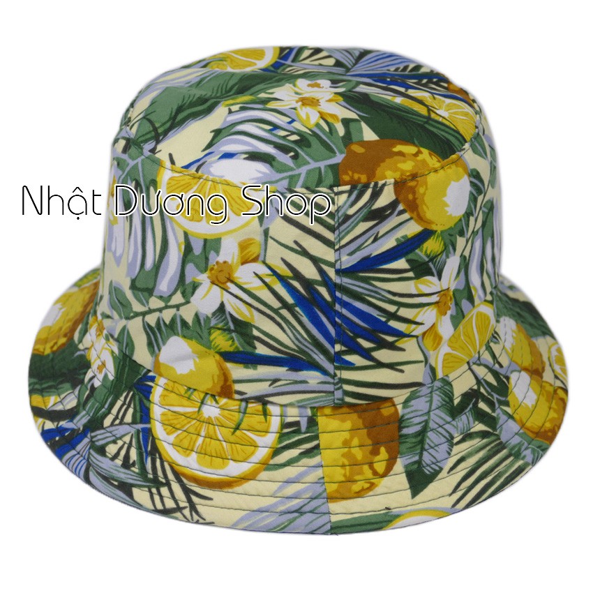 Nón bucket tai bèo họa tiết quả chanh size 55cm - Quả chanh chất liệu vải Cotton thoáng mát