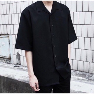 Áo Sơ Mi Trắng Đen Ngắn Tay Cổ Vest Vải Lụa Nam Nữ Unisex | BigBuy360 - bigbuy360.vn